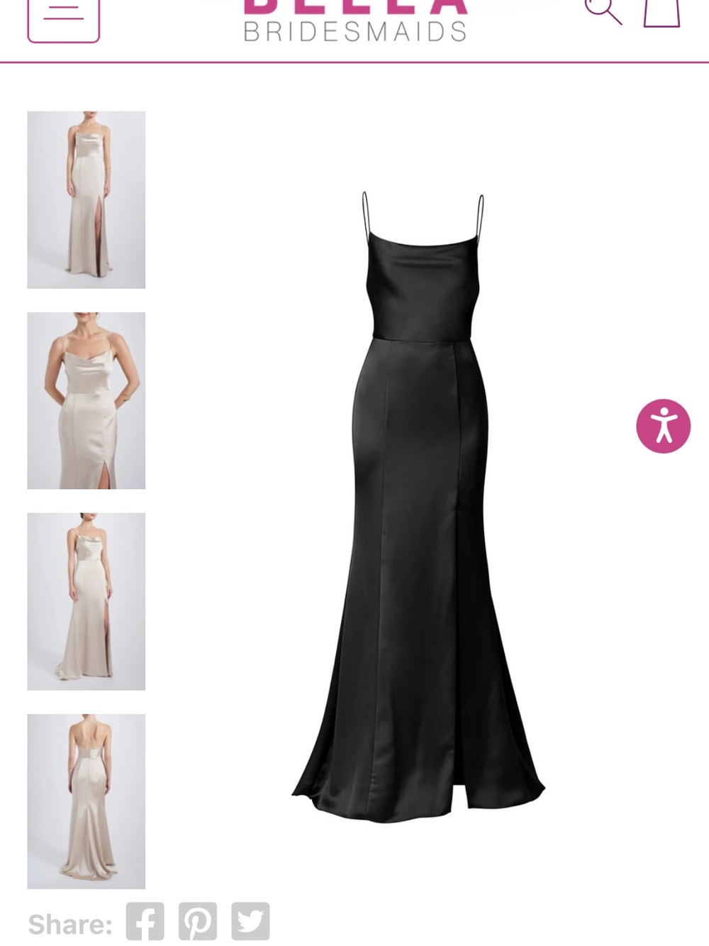 Amsale Black Satin Spaghetti-Strap Maxi Gown